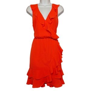 S+B Polka Dot Print Vibrant Orange Ruffle Sleeveless Summer Dress 10 (Medium)